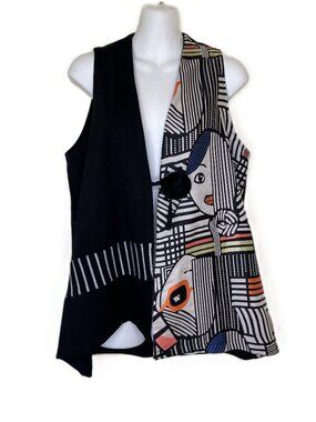 Zoe Michael Phillips Sleeveless Art-to-Wear Vest Vintage Geometric Portrait